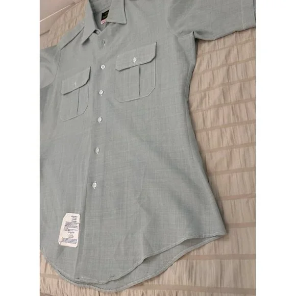 Vintage Men's FLYING CROSS Uniform Shirt - Green Short Sleeve Size Small 10 1/2 - Picture 5 of 11